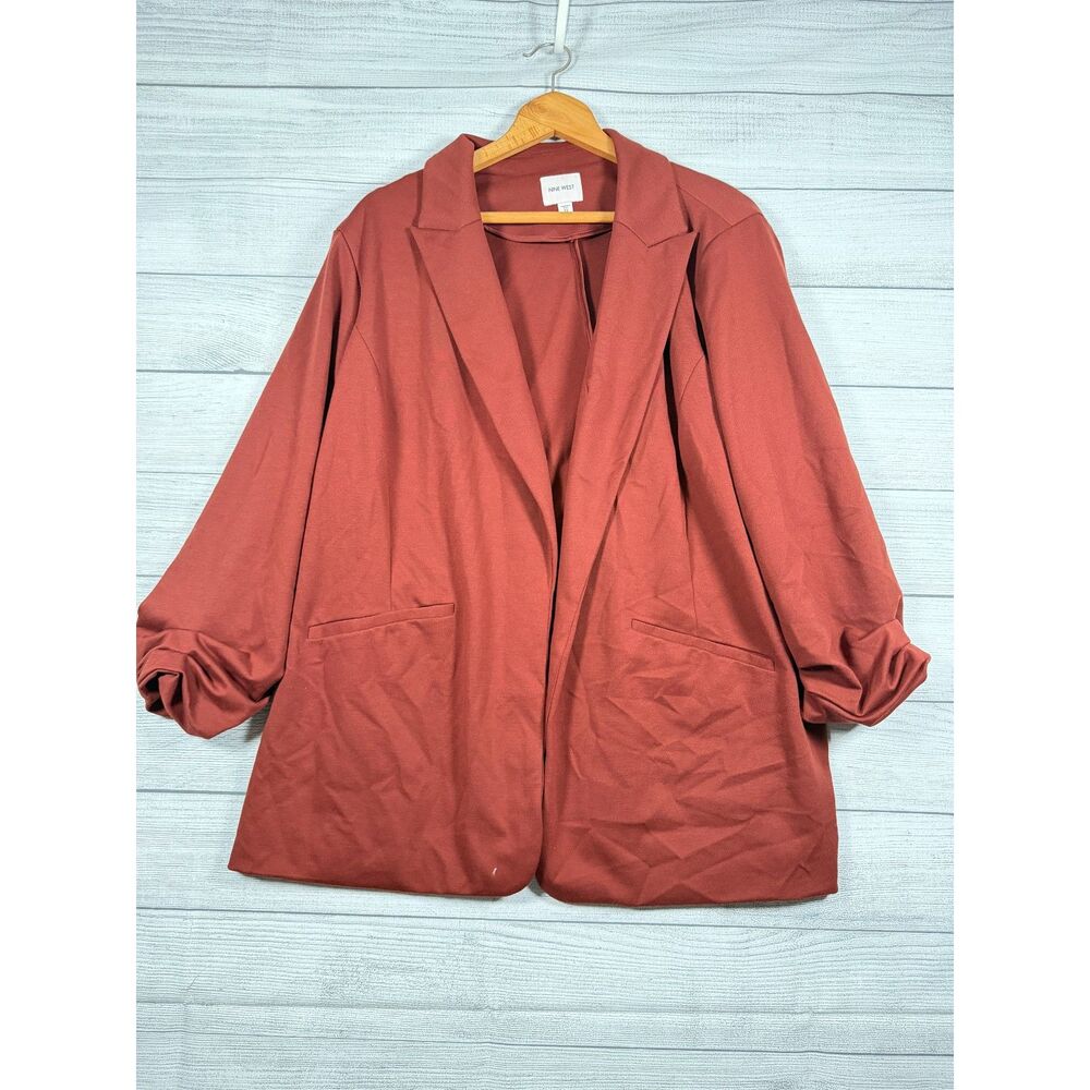 Nine West Womens Plus 3X Rust Terracotta Ruched Sleeve Open Blazer Bin H